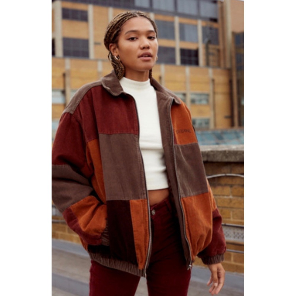 BDG Urban Outfitters S 90's Patchwork Corduroy Harrington Bomber Jacket Brown